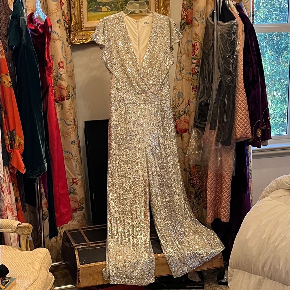 Eliza J Silver Sequin Jumpsuit
